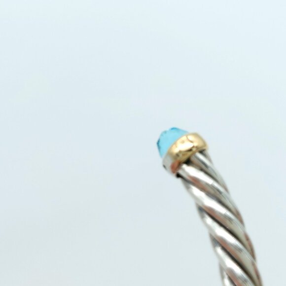 David Yurman Sterling Silver & 14k Gold 4mm Flex Blue Topaz Cable Bracelet 7inch - Picture 6 of 8